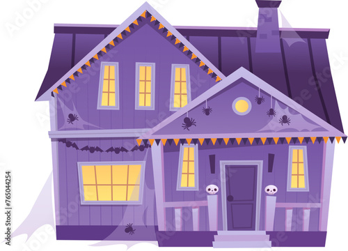 Haunted mansion cartoon decorative element. Horror halloween house