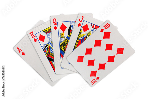 Royal flush playing cards on transparent background photo