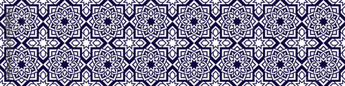 Islamic vector seamless pattern. Repeated arab background with elegant arabesque. Islam decorative template banner. Backdrop in eastern style for textile and fabric prints and designs