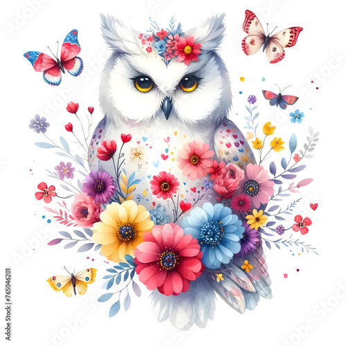 Owl with flowers boho