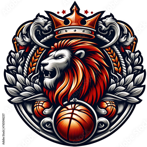 heraldic emblem of a basketball club or team, sports store, sports bar, internet site about basketball, print on clothes, flag, color tattoo, mancave poster, transparent background 