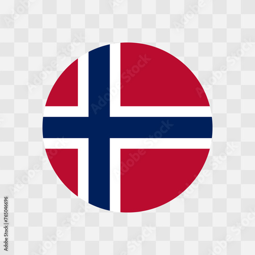 Norway flag - circle vector flag isolated on checkerboard transparent background
