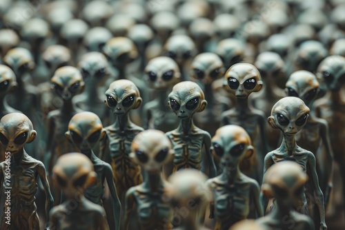 Diverse Alien crowd. Fear scifi inavasion. Generate Ai photo