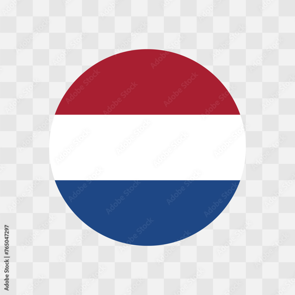 Netherlands flag - circle vector flag isolated on checkerboard transparent background Netherlands flag - circle vector flag isolated on checkerboard transparent background