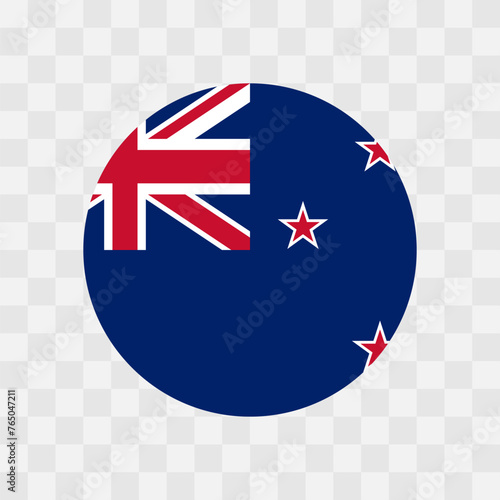 New Zealand flag - circle vector flag isolated on checkerboard transparent background