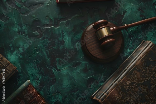 Symbolism of the judicial system and legal profession: image of a gavel, law textbook, and office setting. Concept Legal Symbols, Gavel in Courtroom, Law Textbook Images, Office of Justice