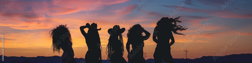 western wanderlust as women in hats silhouette against evening sky