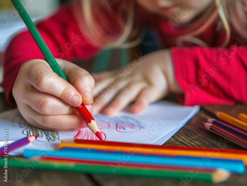 A young girl is drawing a picture of flowers on a piece of paper