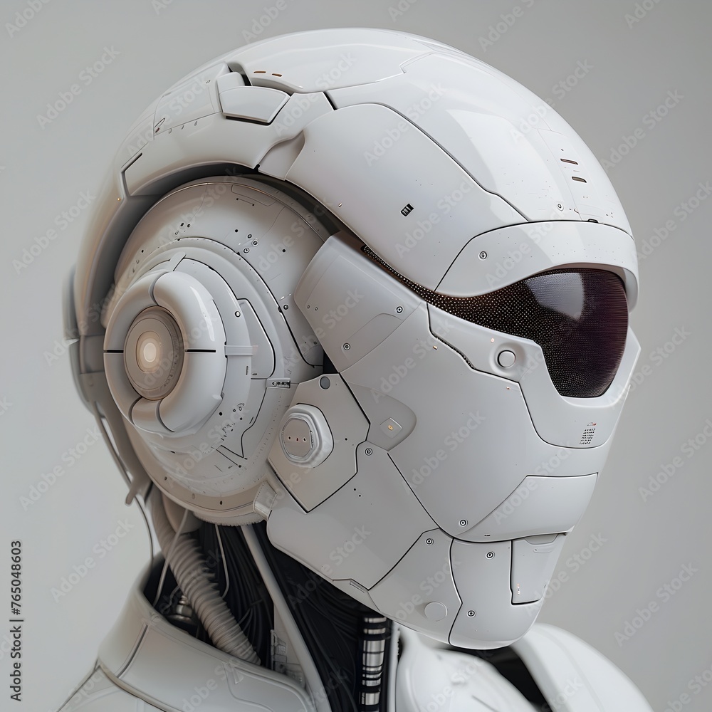 White Humanoid Robot with Advanced Eye Prosthetic for Visually Impaired Assistance White Humanoid Robot with Advanced Eye Prosthetic for Visually Impaired Assistance