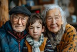 Happy grandparents together with children. Kids at grandparents' house. Grandmother and grandfather become legal guardians and custodians for grandchildren. Family love, care, Generative AI