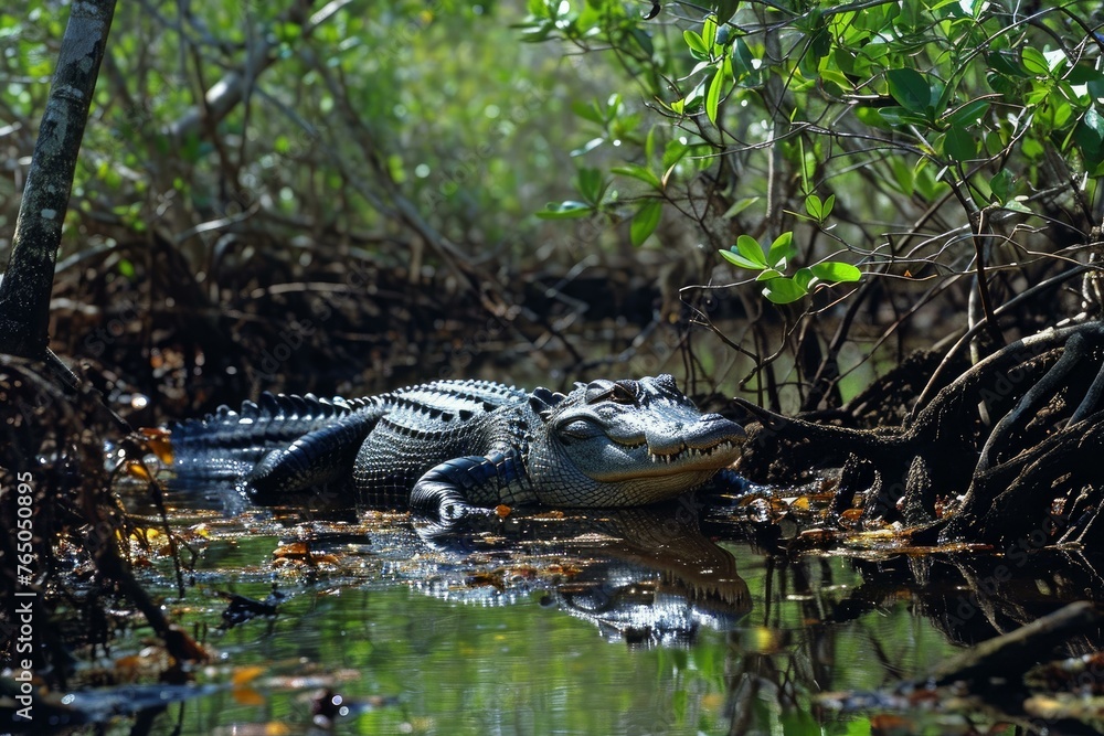 Toothy Alligator head. Tropical reptile wild. Generate Ai Toothy Alligator head. Tropical reptile wild. Generate Ai