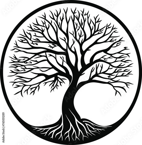 tree of life silhouette isolated on white background, vector.