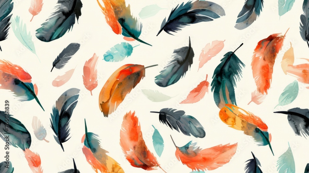 Watercolor Feathers on a White Background