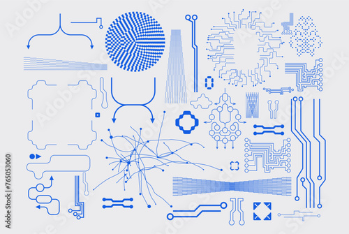 Simple abstract shape set geometric blue pixel art bitmap. Ideal for web design, app design, poster, clothes, retro aesthetic composition