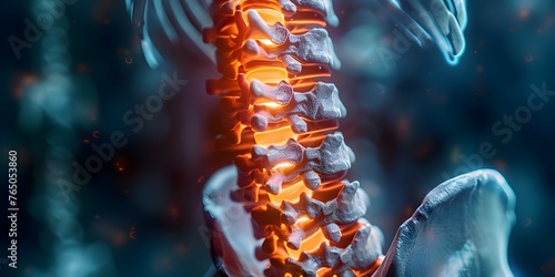 D Rendering of a Painful Back with X-ray Imaging for Precise Diagnosis and Treatment of Spinal Cord Issues. Concept 3D Rendering, Painful Back, X-ray Imaging, Precise Diagnosis, Spinal Cord Issues