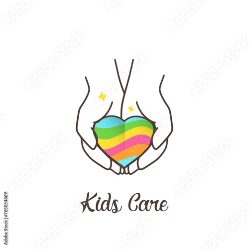 Kids care, family, charity vector logo emblem design template. Multicolor origami heart. Voluntary non profit organization, healthcare concept