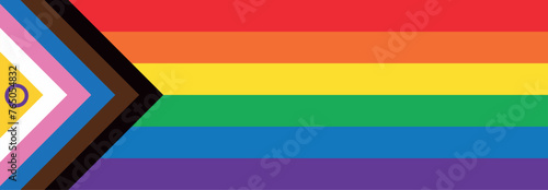 Intersex Progress Pride flag. New LGBTQ Pride Flag background. New  Updated Intersex Inclusive Progress Pride Flag. Banner Flag for LGBT, LGBTQ or LGBTQIA plus Pride. Vector illustration