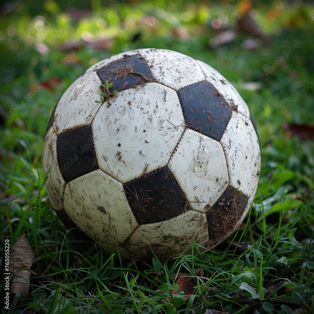 Dirty Soccer Ball in Grass