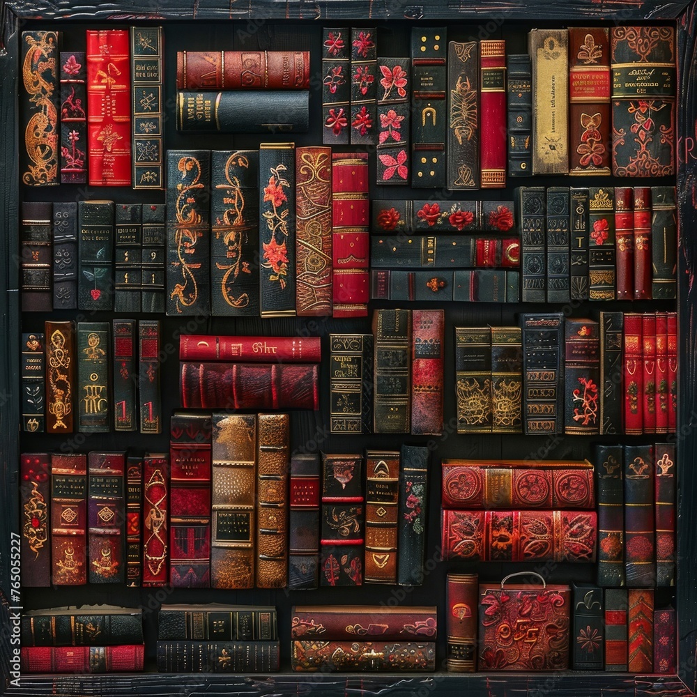 Shelf Filled With Red Books Shelf Filled With Red Books