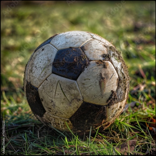 Dirty Soccer Ball Resting in Grass