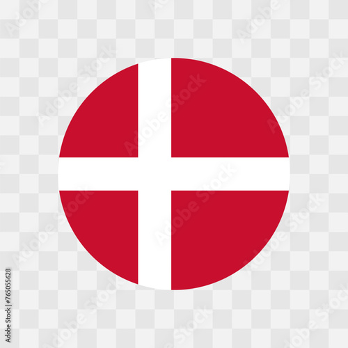 Denmark flag - circle vector flag isolated on checkerboard transparent background