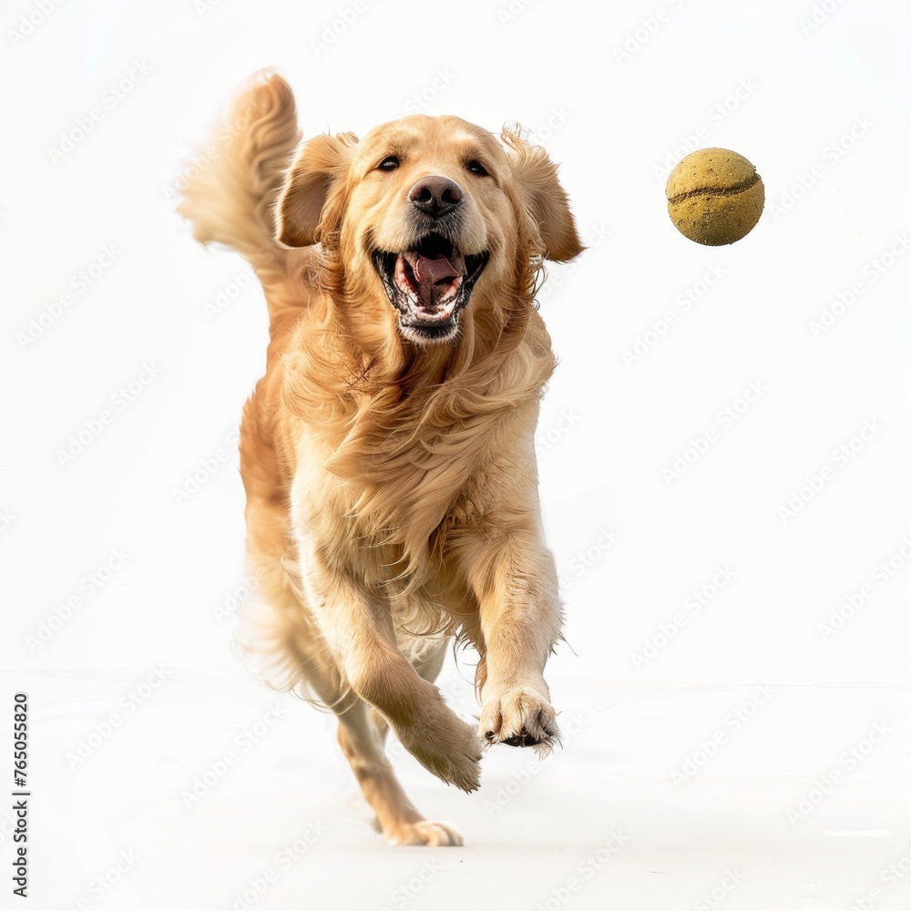 Dog Running With Tennis Ball in Mouth