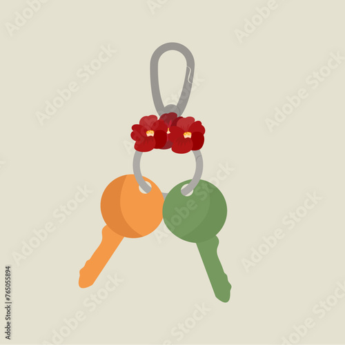 Flat Design Red Flowers Illustration with Key Chain