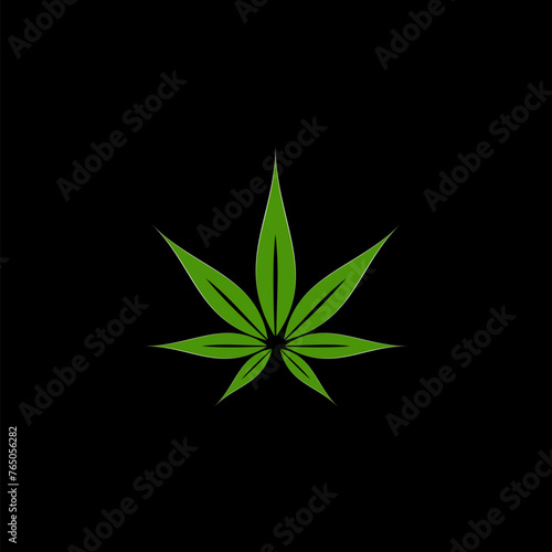Cannabis marijuana hemp leaf flat icon .Addiction medical narcotic cannabis marijuana leaf on black background
