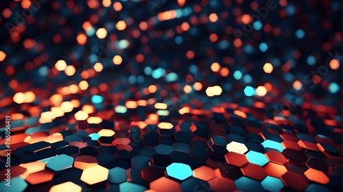 Abstract hexagonal background pattern illuminated by lights photo
