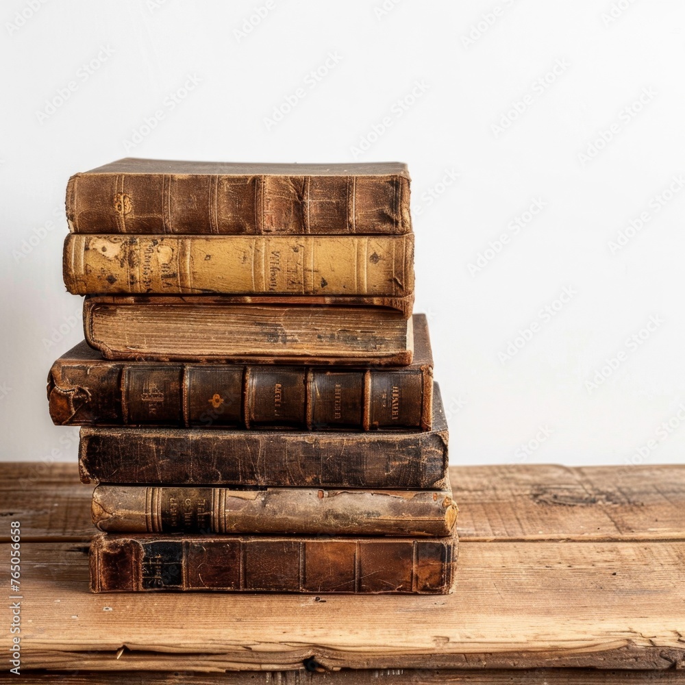 Stack of Old Books on Wooden Table Stack of Old Books on Wooden Table