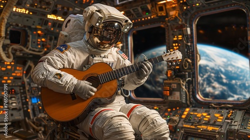 Astronaut Playing Guitar in Space Suit