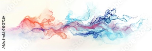 Colorful abstract smoke trails in a dynamic and fluid arrangement, white background.