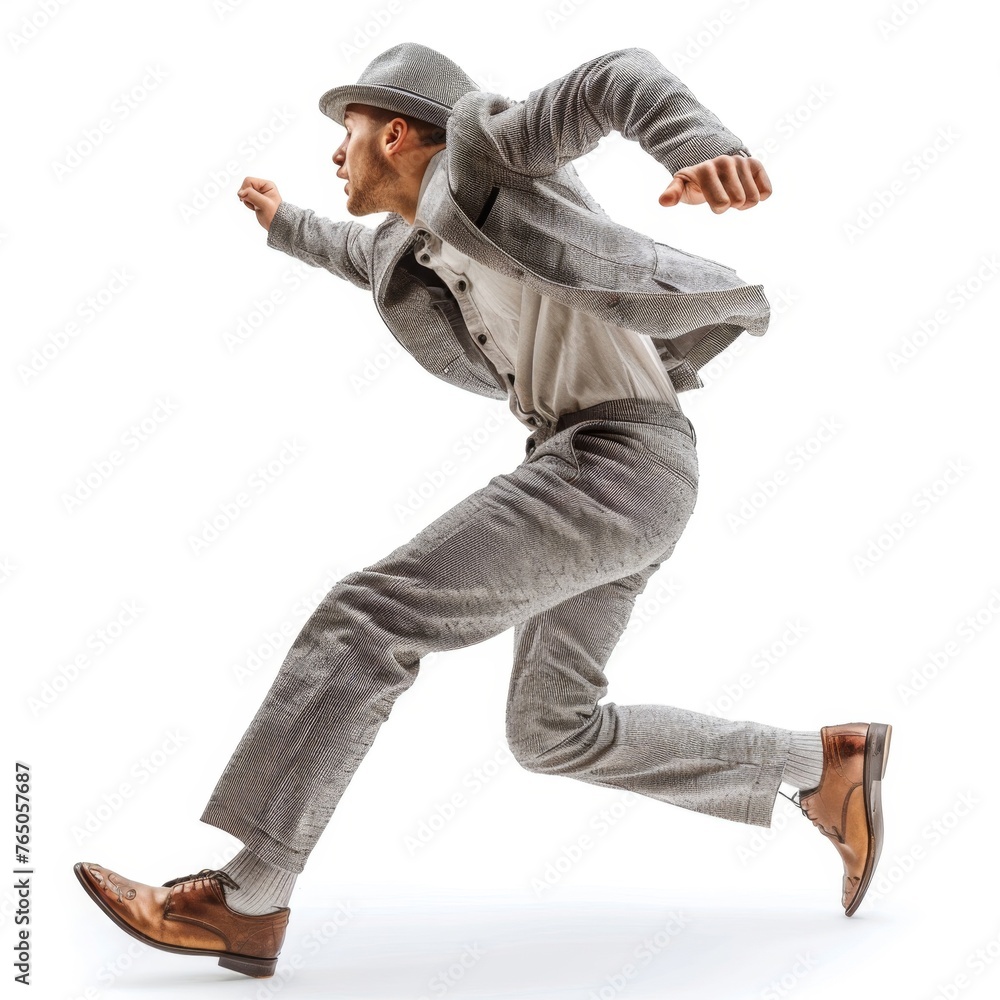 Man in Suit and Hat Running Man in Suit and Hat Running