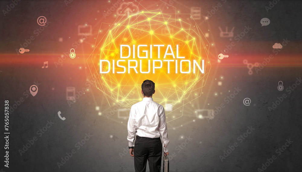 Rear view of a businessman, online security concept Rear view of a businessman, online security concept