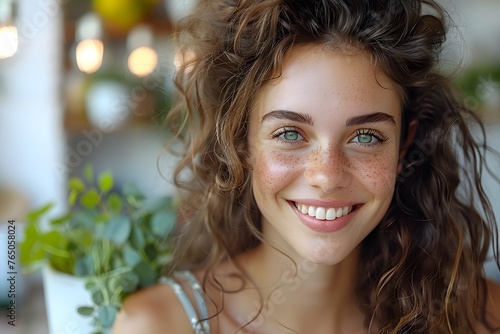 Young Woman With Freckled Hair Smiles at Camera