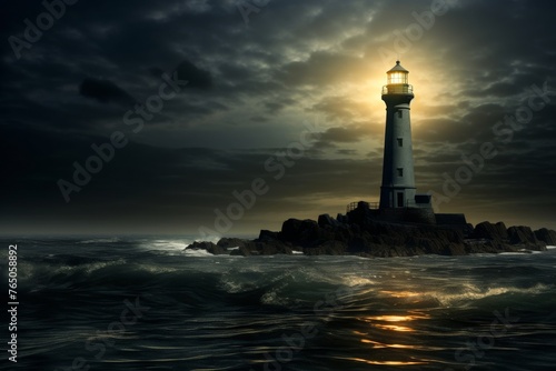 The lighthouse stands as a beacon of solitude in the quiet darkness