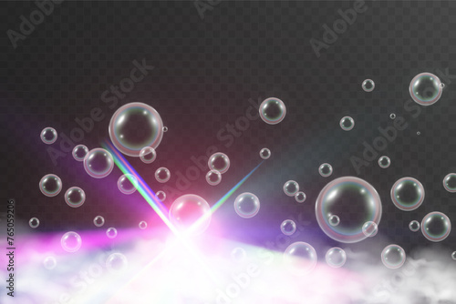 Air bubbles on a transparent background. Soap foam vector illustration.	
