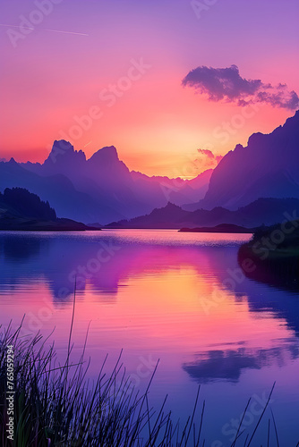 Majestic Mountain Sunset Reflection Over Tranquil Water - An Artistic Capture by JK Photography Studio