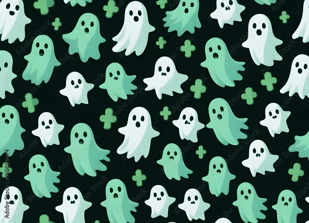 Colorful cartoon ghosts in a seamless repeat pattern wallpaper Colorful cartoon ghosts in a seamless repeat pattern wallpaper