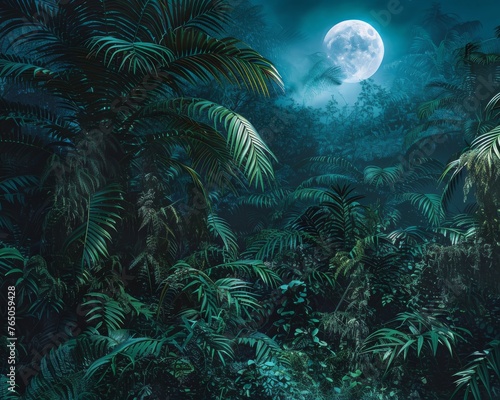  Tropical night jungle moonlit © Sirisook