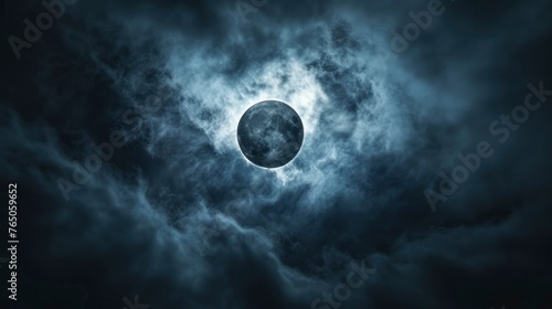 Solar eclipse with dark clouds