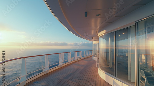 A  cruise ship observation deck offering panoramic views of the open sea. © Ai Studio