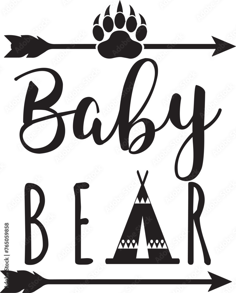 Baby bear hand drawn sign for your design with two cubs, wildlife concept. Isolated on white background. Isolated emblem with quote, sign, banner, logo, posters, greeting cards, for textile