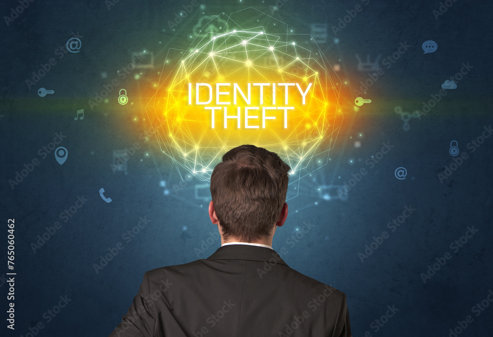 Rear view of a businessman, online security concept Rear view of a businessman, online security concept