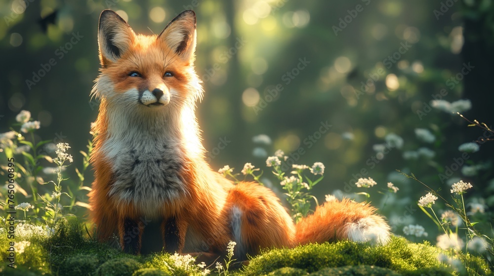 fox on the green forest background