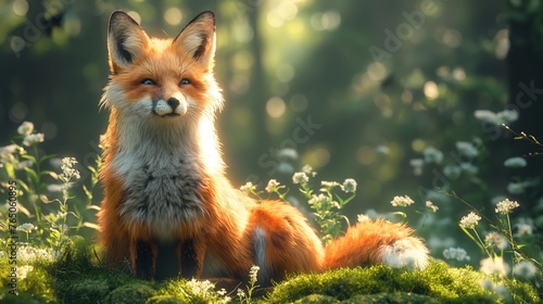 fox on the green forest background