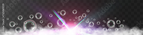 Air bubbles on a transparent background. Soap foam vector illustration.	
