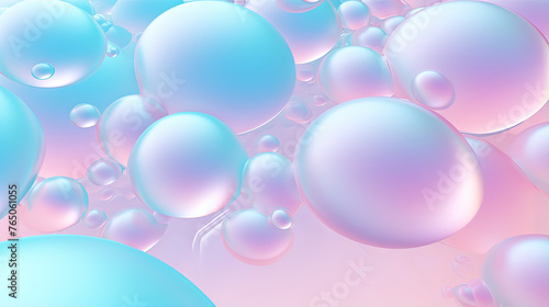 Abstract background with soft bubbles in pink and blue light. Holographic bubbles backdrop.