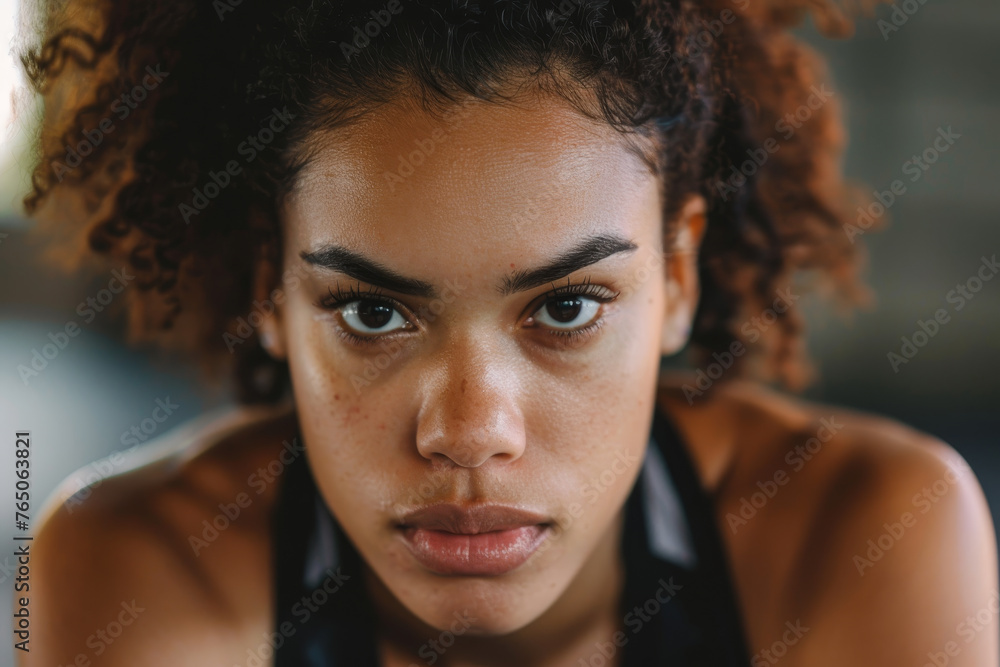 A close-up shot of an office worker face, their expression focused during a core-strengthening exercise A close-up shot of an office worker face, their expression focused during a core-strengthening exercise