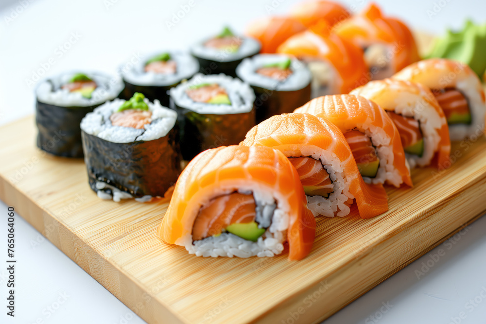 Delicious Sushi Rolls with Fresh Salmon and Avocado Delicious Sushi Rolls with Fresh Salmon and Avocado